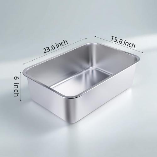 Stainless Steel Cat Litter Box - Large Metal High-Sided Pan for Cats, Pets, Non-Stick, Odor-Free, Easy to Clean, Splash-Proof, Durable (23.6 L x 15.8 W x 6 H)