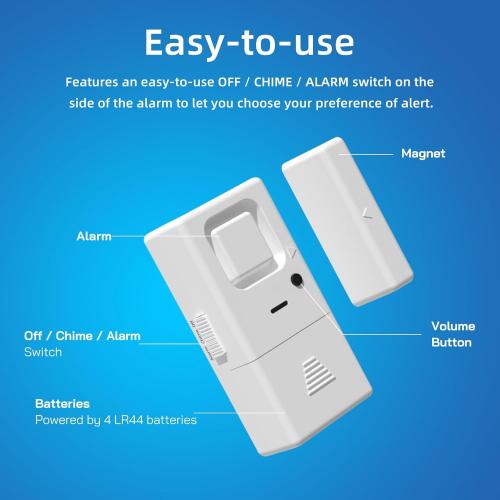 Door Window Alarms - 6 Pack - Adjustable Volume, Chime/Alarm, Wireless, Door Window Alarm Sensor for Home Security, Kids Safety, Door Open Alert Security Alarm for Home, Apartment and more, by Rosmila