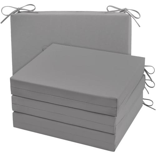 Cozyide Outdoor Chair Cushions, Waterproof Patio Seat Cushions with Adjustable Straps, Square Corner Patio Chair Cushions for Garden, Light Grey, 18.5x16x3 Inch (Pack of 4)