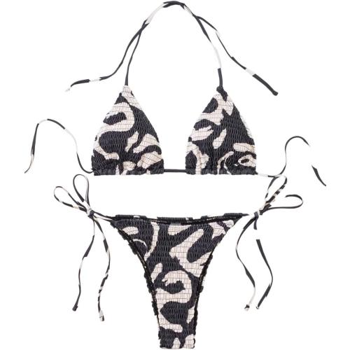 size XS SHENHE Women's 2 Piece Smocked Triangle Bikini Sets Halter Drawstring Side Cute Swimsuits