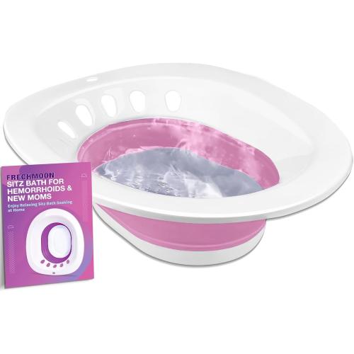 Sitz Bath for Toilet, Sitz Bath for Hemorrhoids and Postpartum Care - Yoni Steam Seat - Portable Bidet for Epsom Salt Soak, Foldable Basin BPA Free, Perineal Soaking and Steaming - Pink