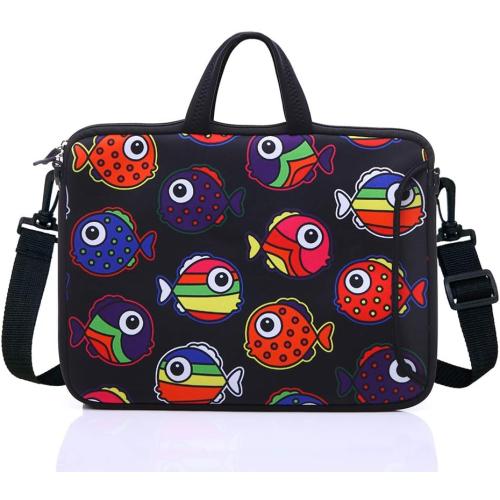 10-Inch Laptop Shoulder Sleeve Case and Tablet Bag for most 9.7 10 10.1 10.2 Ipad/Notebook/eBook/Readers (black red fish)