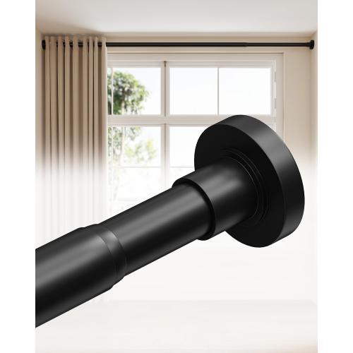 BLACK ALLZONE Tension Curtain Rods 123 to 160 Inch, Black Curtain Rods No Drilling, Extra Long Tension Rod for Room Divider Curtains Rod, Outdoor Tension Rod for Patio/Bedroom/Office,3 Installation Options