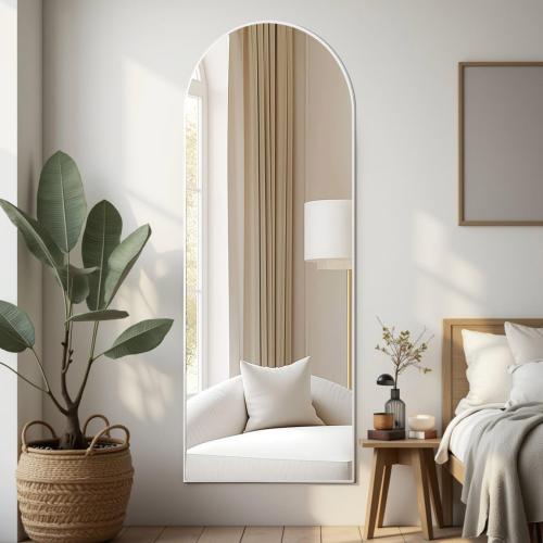 Arched Floor Mirror, 58 x 18 Full Length Mirror Wall Mirrors Hanging or Leaning Arched-Top Full Body Mirrors with Stand for Bedroom, Dressing Room, White