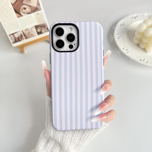 NITITOP Compatible with iPhone 14 Pro Max Case Matte Cute Vertical Stripes for Women Girls Men Boy Striped Pattern Hybrid 2 Layers Back Shockproof Protective Cover - Light Blue