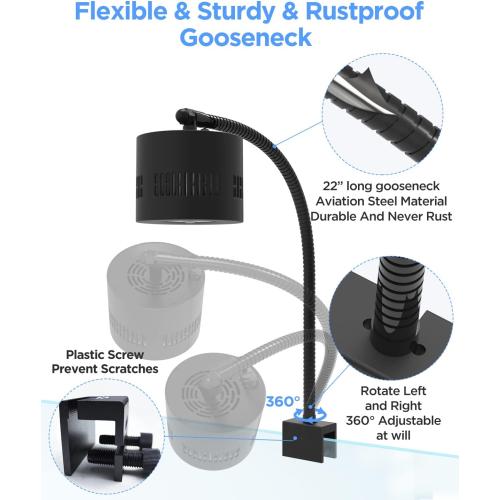 Lominie Aquarium LED Light 10 Gallon Fish Tank Light Timer Clip on Aquarium Lamp Full Spectrum 80W 6500k for Freshwater Refugium Cube Tank with Gooseneck