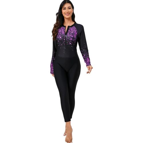 Size L Womens Full Body Rash Guard with Built in Bra Long Sleeve One Piece Swimsuit UPF50  Zip Front Bathing Suit