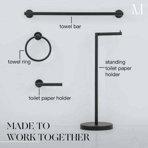 Marmolux Acc - Matte Black Towel Bar - 24 inch Bathroom Towel Holder - Heavy Duty Stainless Steel SUS 304 Bar - Wall Mounted Towel Rack Storage Set - Ideal for Bathroom & Kitchen. - Hand Towel Holder