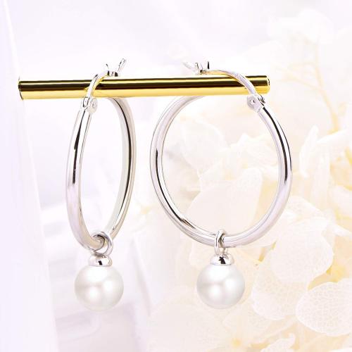 JO WISDOM 925 Sterling Silver Hoop Earrings with Simulated Danlge Pearl(white/Black)