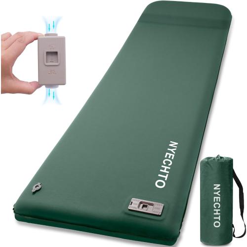 Color Green Nyechto Self Inflating Sleeping Pad with Electric Pump, 3.14 Ultra-Thick Memory Foam Sleeping Mats for Camping,Easy Inflate&Deflate,9.5 R-Value Insulated Camping Mattress Pad with Pillow for Car Travel Tent