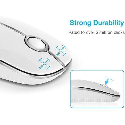 Vssoplor Wireless Mouse, 2.4G Slim Portable Computer Laptop Mouse with Nano Receiver Quiet Silent Optical Mice for Notebook, PC, Laptop, Computer-White and Silver