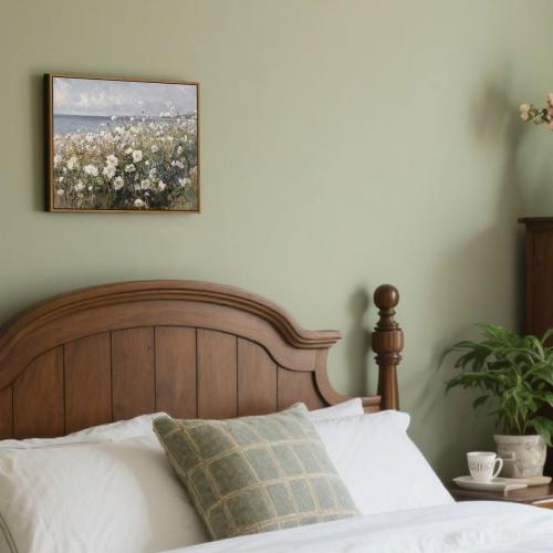 Framed Landscape Wall Art Blue Ocean Theme White Flower Pictures Wall Decor Abstract Floral Painting Prints Modern Seascape Artwork for Living Room Bedroom Bathroom Home Office Decoration