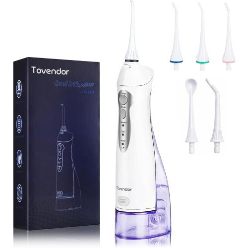 TOVENDOR Electric Water Dental Flosser Teeth Pick, Cordless Flossers Oral Irrigator IPX7 Waterproof 300ML Rechargeable Travel Water Teeth Cleaner with 5 Tips for Home Braces Care Gums Deep Cleaning