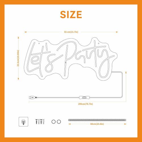 Let's Party LED Neon Sign, Cool White Neon Light 21.7×10.4 Inch for Wall Backdrop Decor, Bachelorette, Birthday, Wedding, Proposal & Engagement Party Indoor Decoration