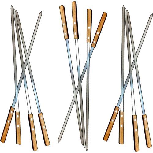12 Pack Kebab Skewers BBQ Barbecue Skewers Stainless Steel Sticks 23.5 Inch Heavy Duty Large Wide Reusable with Nonslip Wooden Handle Ideal for Shish Kabob Chicken Shrimp and Vegetables
