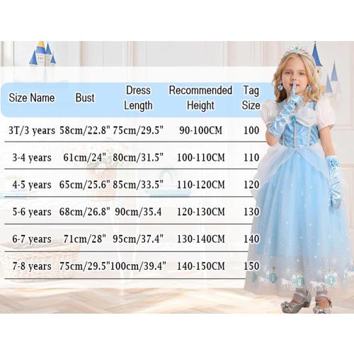 4-5T Girls Princess Dress Kids Halloween CarnivParty Cosplay Costume Toddler Puffy Sleeve Blue Fancy Outfit