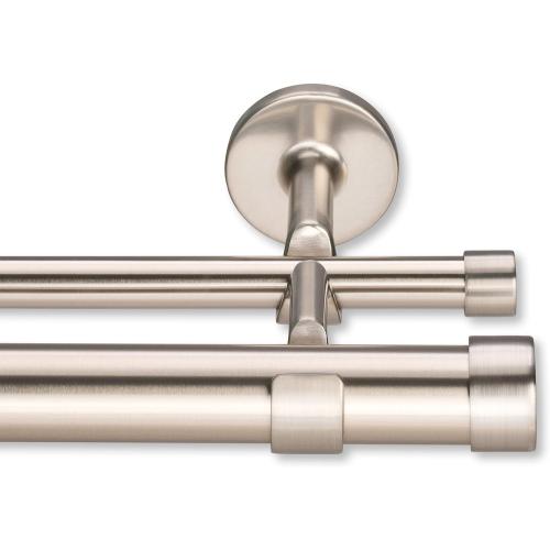 Cambria® Designer Series - Premium 9 foot Custom Double Curtain Rod - 1-1/8 inch Large Diameter - Non-Adjustable for a Seamless Look - Premium Designer Brackets and End Caps - Brushed Nickel Finish