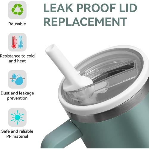 2 Pack Leak Proof Flip Straw Lid Replacement for Stanley Quencher H2.0 40 oz, Detachable Straw Spillproof, 3.6” Exact Fit, Dishwasher Safe For Stanley Cup Accessories
