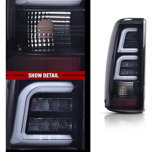 DOTCOM LED Tube Tail Lights Assembly w/light Bar Pair Fit Chevy Silverado 1500 2500 & HD 1999-2002/Fit GMC Sierra 1500 2500 & HD 1999-2006 Rear Lamps, Smoke Lens Black Housing Luces Traseras