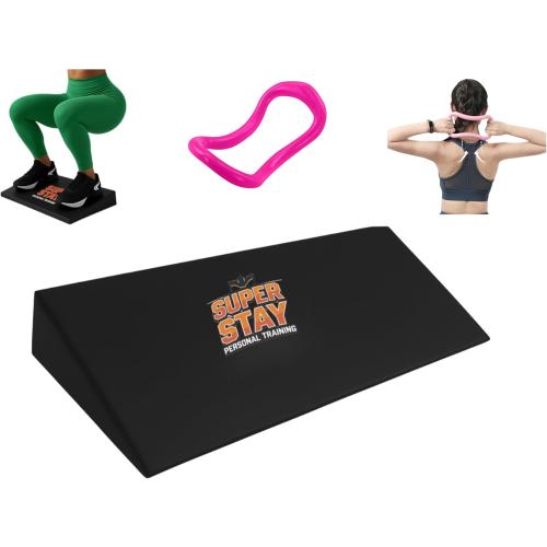 fitness equipmenslant -boards for exercise,slant board for squats - Large EVA Wedge - Ideal for Calf and Heel Stretches - Improves Foot Mobility - Fasciitis and Tendonitis Relief Board - Incline Exercise Board- Includes Yoga Ring