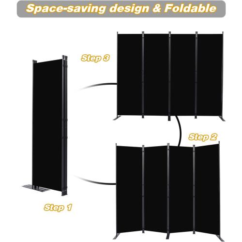 Room Divider, 4 Panel Folding Privacy Screens with Wider Feet, Black | 88 W X 71 H Room Divider Panel, Stable Frame Structure, Flexible Space Separator, Portable wall divider for Room Partition
