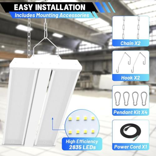 Allsmartlife LED Linear High Bay Light 4-Pack, 5000K Daylight 300W 40500LM 0-10V Dimmable Adjustable Tilt Hanging LED High Bay Shop Lighting Fixtures for Garage Warehouse Workshop, ETL