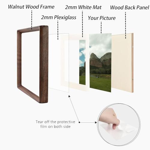 20x20 Square Picture Frame in Natural Walnut Wood, Solid Wooden Frames matted to 18x18, Gallery Frames for Wall Mount