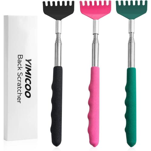 3 Pack Extendable Back Scratcher, Stainless Steel Portable Telescoping Back Scratchers for Adults Men Women, with Rubber Handles