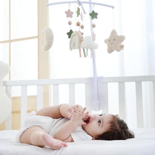 Crib Mobile 35 Lullaby Music, Cotton Baby Mobiles for Cribs & Pack N Play, Easy to Install, Stuffed Animals Hanging Toys Newborn Boys & Girls, Star Nursery Decor