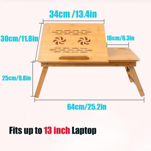 Laptop Desk Adjustable Bamboo Laptop Table with Fan Drawer Foldable Bed Tray Breakfast Tray Padded Lap Work Tray,for Working Writing Drawing