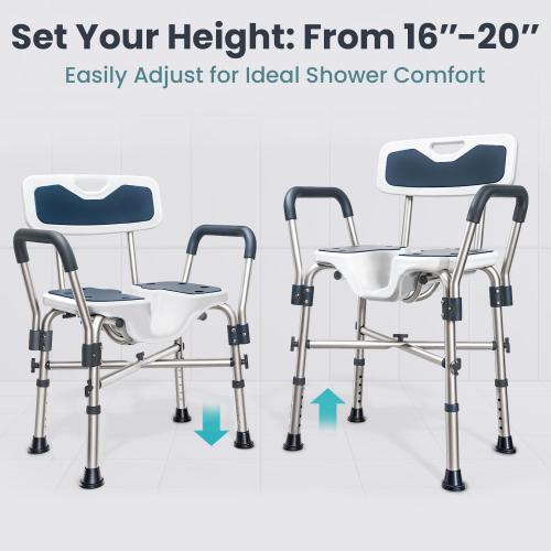 Shower Chair U-Shape Seat (450lb) Heavy Duty - Padded Armrests and Back, Shower Chairs for Elderly and Disabled, Handicap, Shower Chair for Inside Shower, Adjustable Height - Blue
