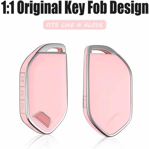 Montague Key Fob Cover for KIA with Leather Keychain, Premium TPU Key Case Shell for Kia Telluride, Sorento X-Line, K4/K5 GT-Line Remote Smart Key Fob Protector (5 Buttons, Pink)
