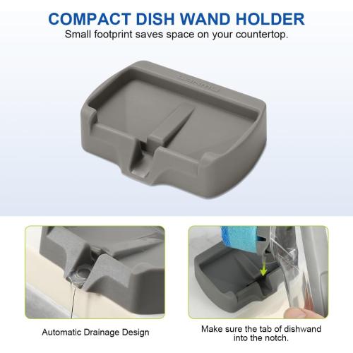 LANMU Dish Wand Holder Compatible with Scotch-Brite Dishwand, Silicone Dish Brush Holder with Drain Spout for Kitchen Sink Counter, Sponge Wand Organizer, Keep Upright from Leaking Soap