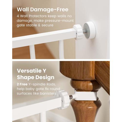 Mom's Choice-GROWNSY Baby Gate for Stairs, 29.5-48.4 Pressure Mounted Baby Gate for Top of Stair&Doorway with V-Shaped Rods, Anti-Trip Pedal, Extra Wide Stairs Dog Gate Easy Install w/Red Reminder