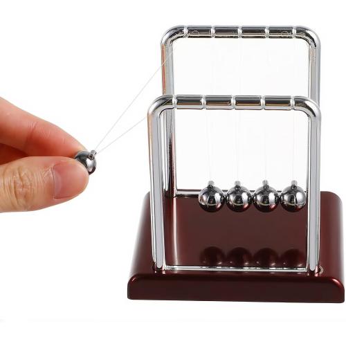 Newton's Cradle with 5 Steel Balls, Balance Pendulum for Physics Learning, Home & Office Decor, Stress Relief Educational Gift (Deep Red Base)