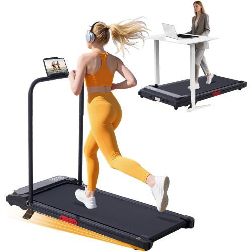 Folding Foldable Walking Pad Treadmill with Handle Bar and Adjustable Incline, 3.5HP Portable Electric Treadmills with Handles for Home Small, Home Treadmills with Incline, 0.6-7.6MPH, 350LBS