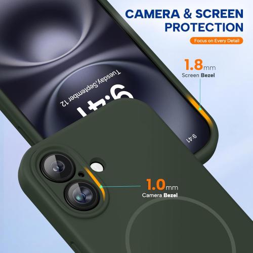 Miracase Silicone & Magnetic for iPhone 16 Case, Dark Green