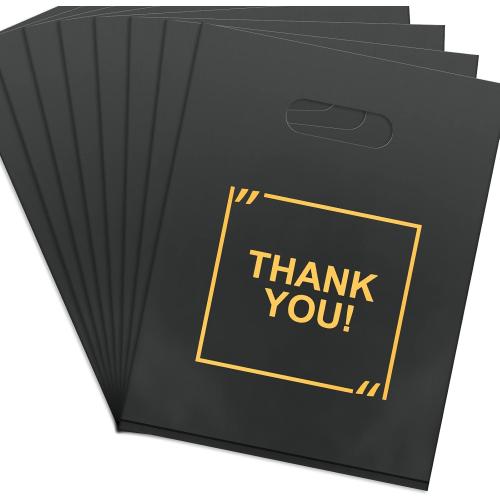50 Pack Die Cut Plastic Shopping Bags with Thank You Logo 9x12 Merchandise Bags Extra Thick Glossy and Shopping Bags for Retail,Boutique Bags with Handles for Merchandise, Gifts, Trade Shows
