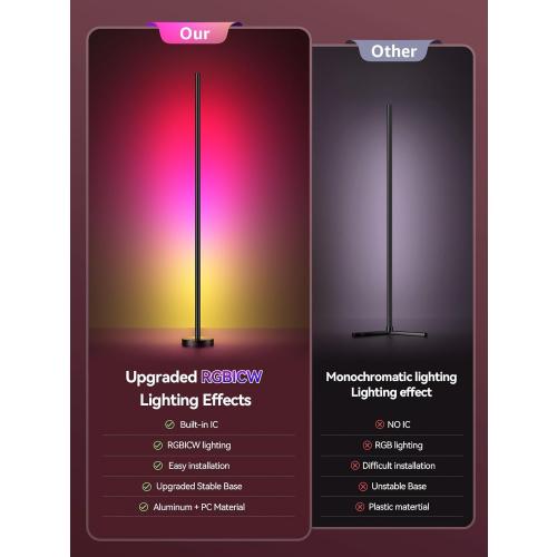 Smart RGBICW LED Corner Floor Lamp - 16 Million DIY Colors, 68  Scenes, Music Sync, App & Remote Control, Color-Changing Ambient Lighting for Living Rooms, Bedrooms, and Gaming Rooms