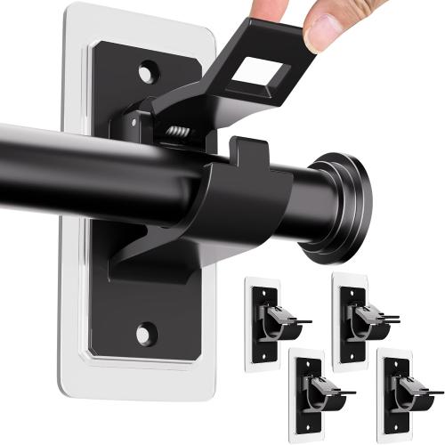 ANDGOO No Drill Curtain Rod Brackets-17LB, 4-Pack, Adhesive Curtain Holder