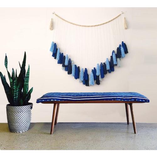 LVOPO Large Macrame Wall Hanging, Boho Wall Decor with Wood Beads, Bohemian Woven Wall Tapestry, Room Colorful Tassels Wall Art - Blue - 48 W x 36 H