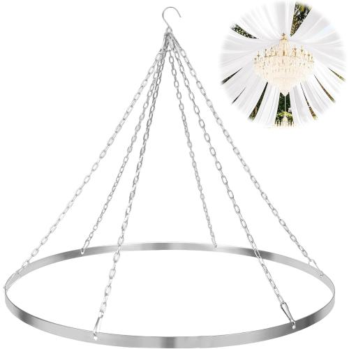 24 Inch Silver Ceiling Drapes Hanging Kit for 6 Panels, Metal Canopy Hoop Hardware Set for Wedding Ceiling Draping Fabric, Indoor & Outdoor Decoration (24 inch)