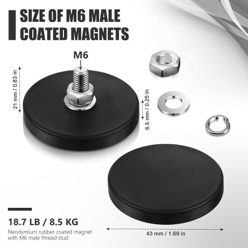 Pack of 10 Rubber Coated M6 Male Neodymium Magnet Base Anti Scratch and M6 Male Thread Rubber Coating Magnets with Bolts and Nuts Lighting Camera Tools(10 Packs)