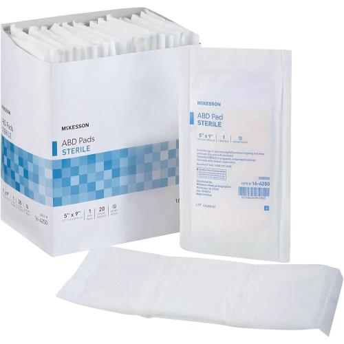 McKesson Abdominal Pads, Sterile, Nonwoven Cellulose, 5 in x 9 in, 20 Count, 2 Pack