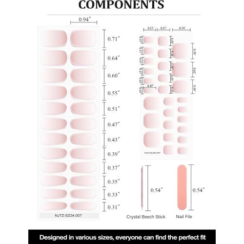EBANKU Semi Cured Gel Nail Strips, 52PCS Pink Ombre Toe Nail Wraps & Gel Nail Stickers, UV Light Required, Long Lasting Gel Nail Wraps- Includes Nail File & Nail Stick