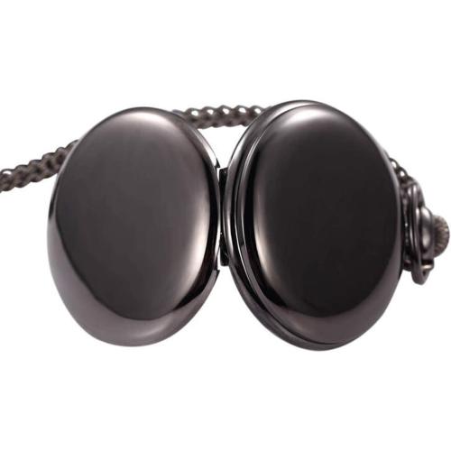 BLACK RORIOS Pocket Watch Vintage Steel Mens Womens Pocket Watches Smooth Case Arabic Numbers Modern Quartz Pocket Watch with Chain