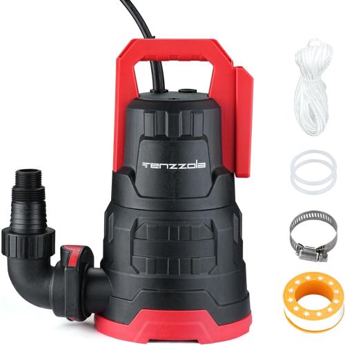 Tenzzola Sump Pump, 1 HP 3960GPH Submersible Utility Water Pump, Thermoplastic Portable Electric Water Removal Transfer Pump with 16.4FT Cord for Swimming Pool Basement Garden Pond Tubs Draining