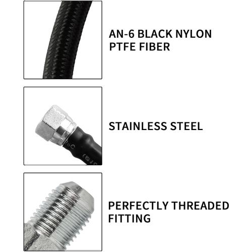 Transmission Cooler Lines - Upgraded 6AN 70-inch Automotive Replacement Black Nylon Braided Hose, Compatible with GM Chevy Ford Turbo 700R4 4L60E 4L65E 4L80E