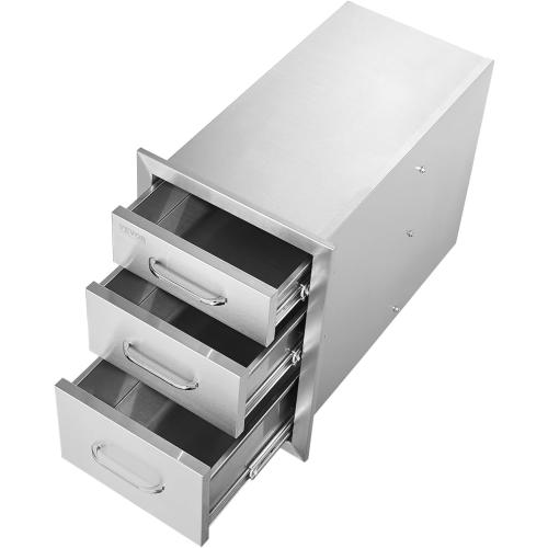 VEVOR  Outdoor Kitchen Drawers Stainless Steel, Flush Mount Triple Drawer, with Stainless Steel Handle, BBQ Drawers for Outdoor Kitchens or BBQ Island