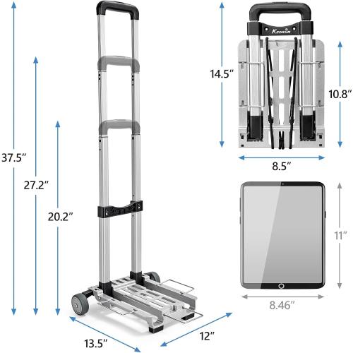 KEDSUM Mini Luggage Cart with Wheels Foldable, Lightweight Trolley Cart with Wheels, Expandable Baseplate Foding Hand Truck, 120 LBS Portable Dolly for Airport, Travel and Moving, 100% Aluminum